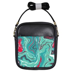 Green Vivid Marble Pattern 2 Girls Sling Bag by goljakoff