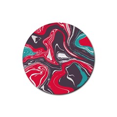 Red Vivid Marble Pattern 3 Rubber Round Coaster (4 Pack)  by goljakoff