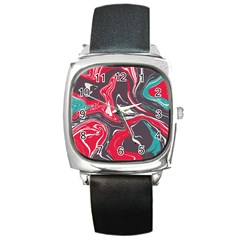 Red Vivid Marble Pattern 3 Square Metal Watch by goljakoff