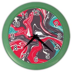 Red Vivid Marble Pattern 3 Color Wall Clock by goljakoff