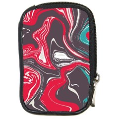 Red Vivid Marble Pattern 3 Compact Camera Leather Case by goljakoff