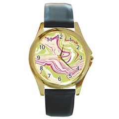 Vector Vivid Marble Pattern 6 Round Gold Metal Watch by goljakoff