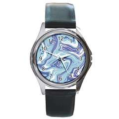 Blue Vivid Marble Pattern Round Metal Watch by goljakoff