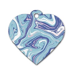 Blue Vivid Marble Pattern Dog Tag Heart (one Side) by goljakoff