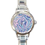 Blue Vivid Marble Pattern 10 Round Italian Charm Watch Front