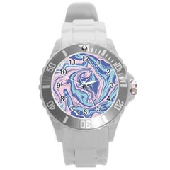 Blue Vivid Marble Pattern 10 Round Plastic Sport Watch (l) by goljakoff