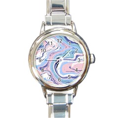 Rose And Blue Vivid Marble Pattern 11 Round Italian Charm Watch by goljakoff