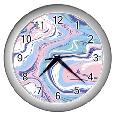 Rose And Blue Vivid Marble Pattern 11 Wall Clock (silver) by goljakoff