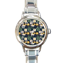 Flower Grey Pattern Floral Round Italian Charm Watch