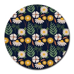 Flower Grey Pattern Floral Round Mousepads by Dutashop