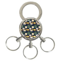 Flower Grey Pattern Floral 3-ring Key Chain