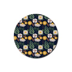 Flower Grey Pattern Floral Rubber Round Coaster (4 Pack) 