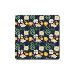 Flower Grey Pattern Floral Square Magnet