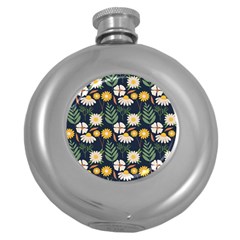 Flower Grey Pattern Floral Round Hip Flask (5 Oz) by Dutashop