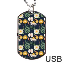 Flower Grey Pattern Floral Dog Tag Usb Flash (one Side) by Dutashop