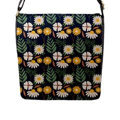 Flower Grey Pattern Floral Flap Closure Messenger Bag (l)