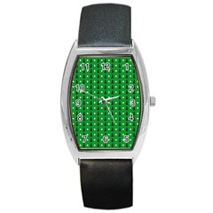 Green Christmas Tree Pattern Background Barrel Style Metal Watch by Amaryn4rt