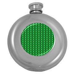 Green Christmas Tree Pattern Background Round Hip Flask (5 Oz) by Amaryn4rt