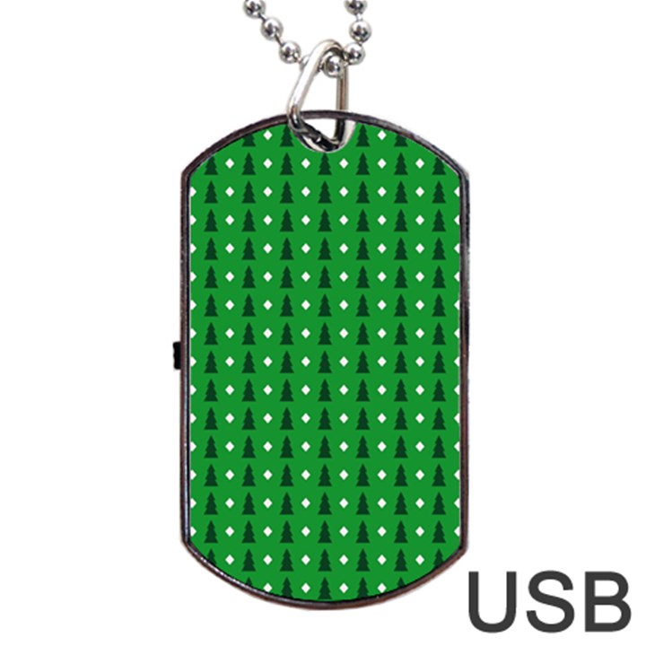 Green Christmas Tree Pattern Background Dog Tag USB Flash (One Side)