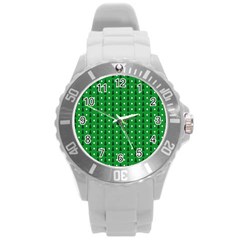 Green Christmas Tree Pattern Background Round Plastic Sport Watch (l) by Amaryn4rt