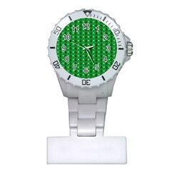 Green Christmas Tree Pattern Background Plastic Nurses Watch by Amaryn4rt