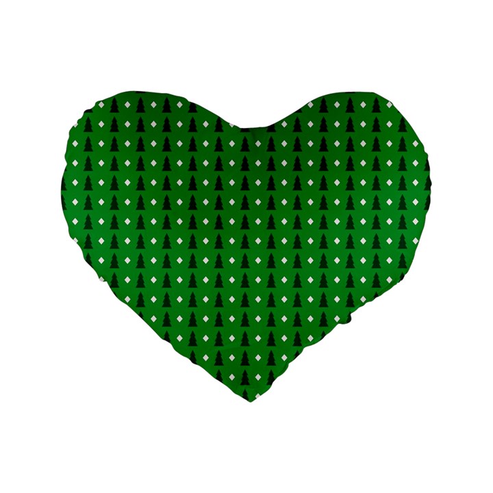 Green Christmas Tree Pattern Background Standard 16  Premium Flano Heart Shape Cushions