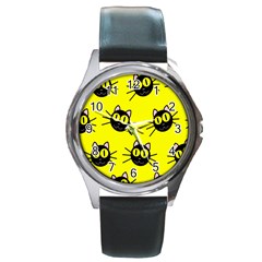 Cats Heads Pattern Design Round Metal Watch by Amaryn4rt