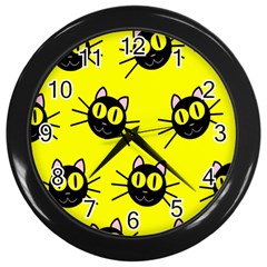 Cats Heads Pattern Design Wall Clock (black) by Amaryn4rt