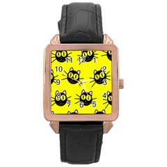 Cats Heads Pattern Design Rose Gold Leather Watch  by Amaryn4rt