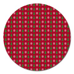 Snowflake Christmas Tree Pattern Magnet 5  (round) by Amaryn4rt