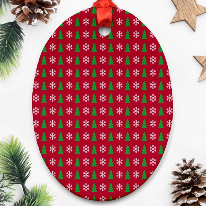 Snowflake Christmas Tree Pattern Oval Ornament (Two Sides)