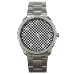 Black And White Checkerboard Background Board Checker Sport Metal Watch by Amaryn4rt