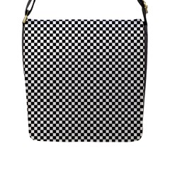 Black And White Checkerboard Background Board Checker Flap Closure Messenger Bag (l)