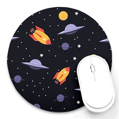 Cosmos Rockets Spaceships Ufos Round Mousepads by Amaryn4rt