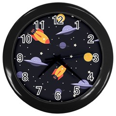 Cosmos Rockets Spaceships Ufos Wall Clock (black)