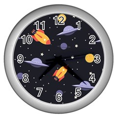 Cosmos Rockets Spaceships Ufos Wall Clock (silver)