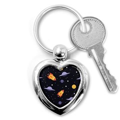 Cosmos Rockets Spaceships Ufos Key Chain (heart) by Amaryn4rt