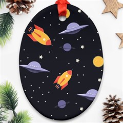 Cosmos Rockets Spaceships Ufos Oval Ornament (two Sides) by Amaryn4rt