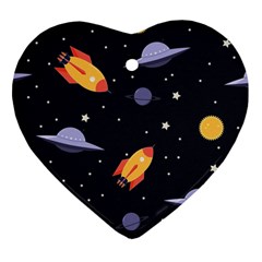 Cosmos Rockets Spaceships Ufos Heart Ornament (two Sides) by Amaryn4rt