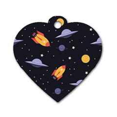 Cosmos Rockets Spaceships Ufos Dog Tag Heart (one Side) by Amaryn4rt