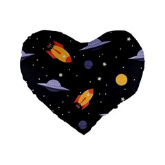 Cosmos Rockets Spaceships Ufos Standard 16  Premium Flano Heart Shape Cushions