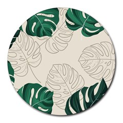 Green Monstera Leaf Illustrations Round Mousepads by HermanTelo