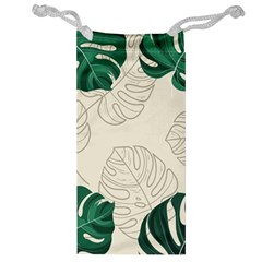 Green Monstera Leaf Illustrations Jewelry Bag by HermanTelo