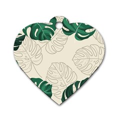 Green Monstera Leaf Illustrations Dog Tag Heart (one Side)