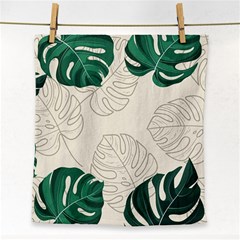 Green Monstera Leaf Illustrations Face Towel