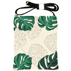 Green Monstera Leaf Illustrations Shoulder Sling Bag