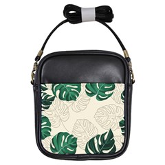 Green Monstera Leaf Illustrations Girls Sling Bag