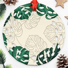 Green Monstera Leaf Illustrations Round Filigree Ornament (two Sides)