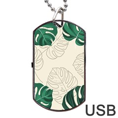 Green Monstera Leaf Illustrations Dog Tag Usb Flash (two Sides) by HermanTelo