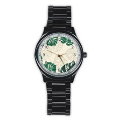 Green Monstera Leaf Illustrations Stainless Steel Round Watch by HermanTelo